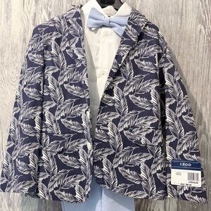 Boys Suit Izod Blue and White Leaf Print Blazer with Light Blue Bow Tie